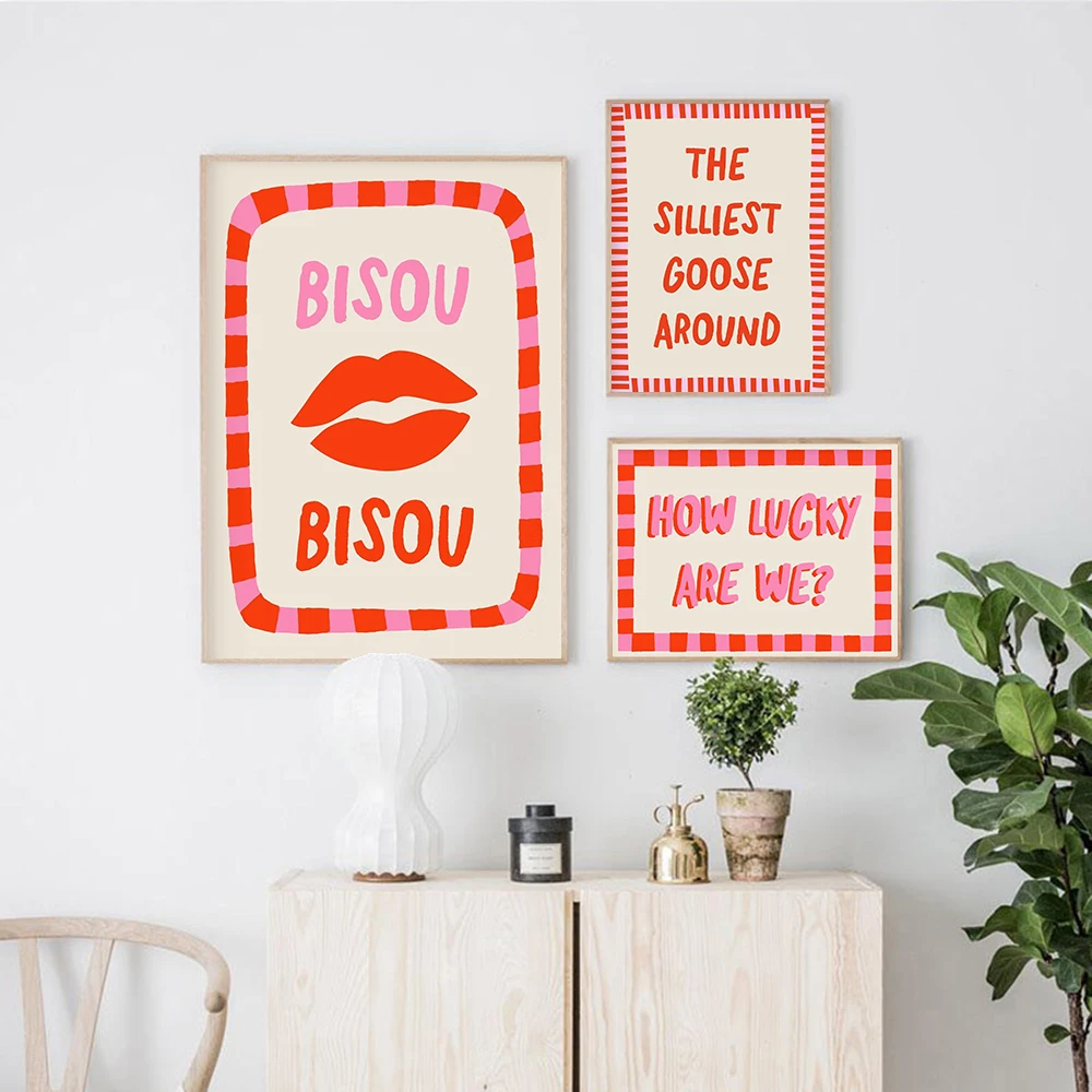 Home Decor How To - 北欧ピンクの引用句ウォールアートポスター「私たちはどれほど幸運か」キャンバス絵画プリント楽しい絵画リビングルームインテリア家の装飾用