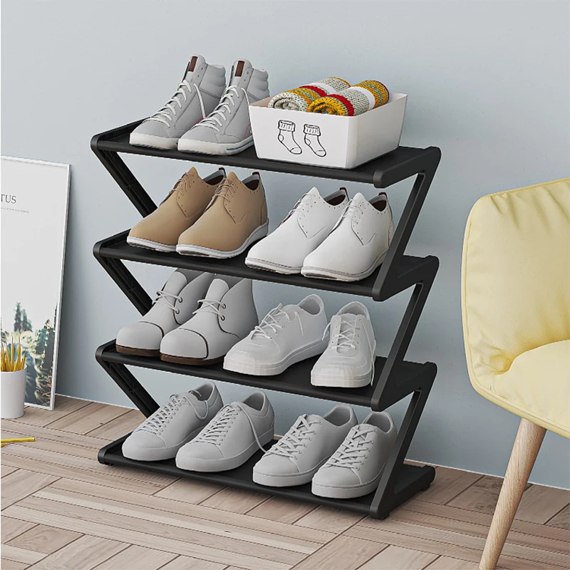 4- Tier Storage Organizer Shelf Z-shaped Shoe Rack Removable Multilayer Shoe Rack  Slippers Cabinet Household Economic Cabinet