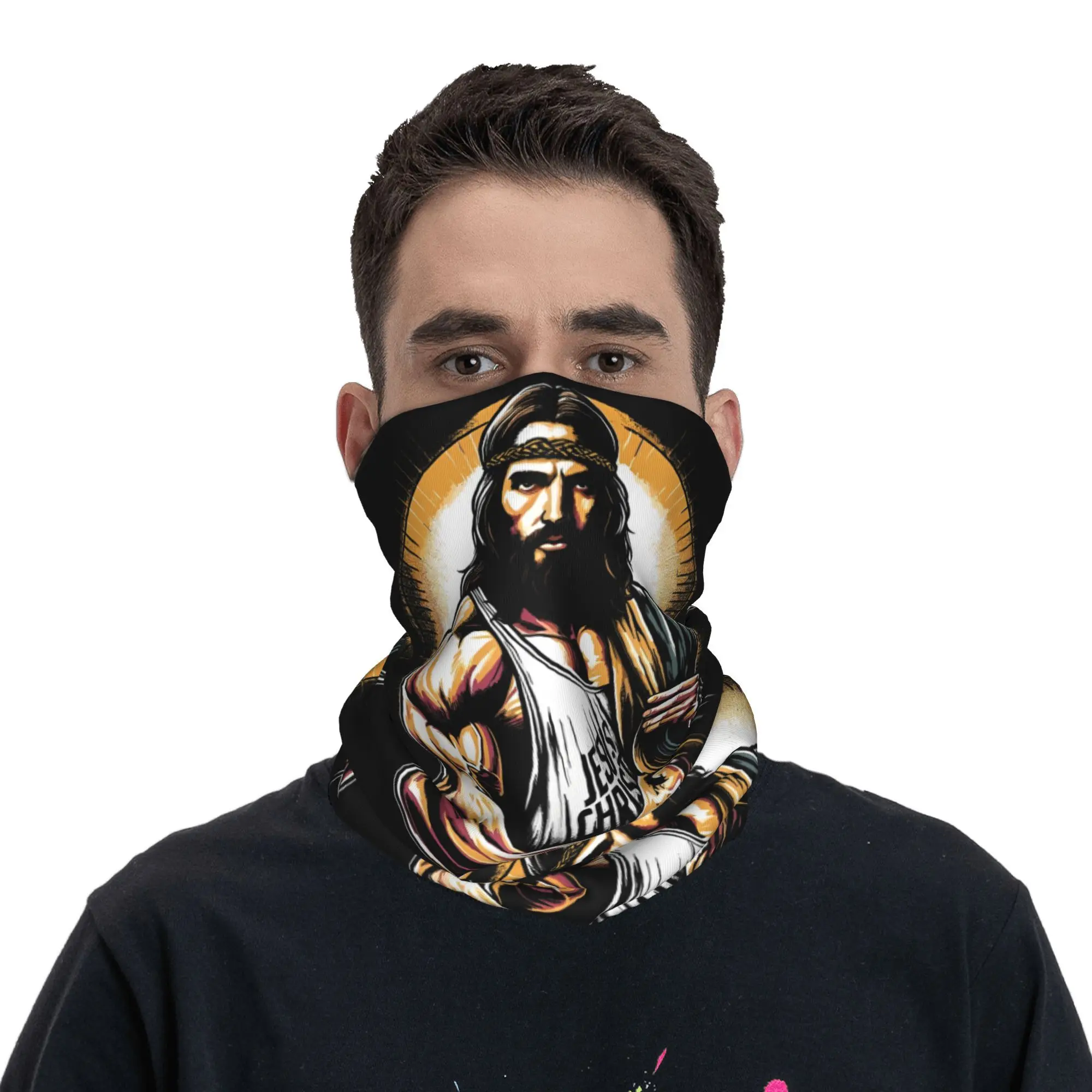 Muscular Jesus Christ Funny Weightlifting Jesus Gym Balaclava Outdoor Sports Tactical Mask Men Mask Neck Warmer Scarf Bandana
