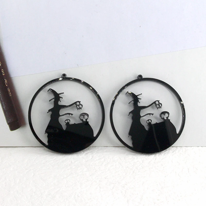 Big 6pcs/pack Hollow Halloween Skeleton Witch Acrylic Charms Funny Black Earrings Necklace Keychain Pendant DIY Jewelry Make