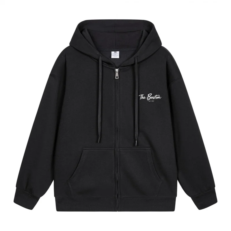 

Men's Zip-Up Hoodie Black Hoodie With White Text 2025 New Style Casual Couples’ Style Casual and Loose