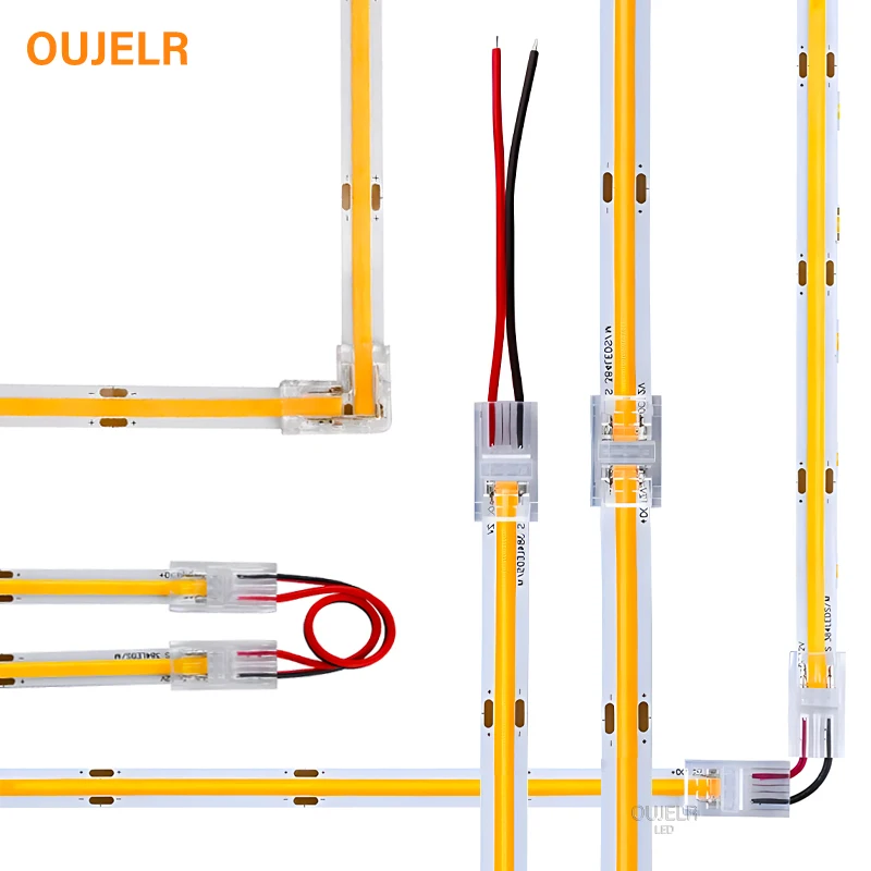 COB 5-24v 2pin Connector 8mm LED Strip Terminal Extension Wire LED Connectors Fixed Clips For Pin No Dark Area Single Dual End