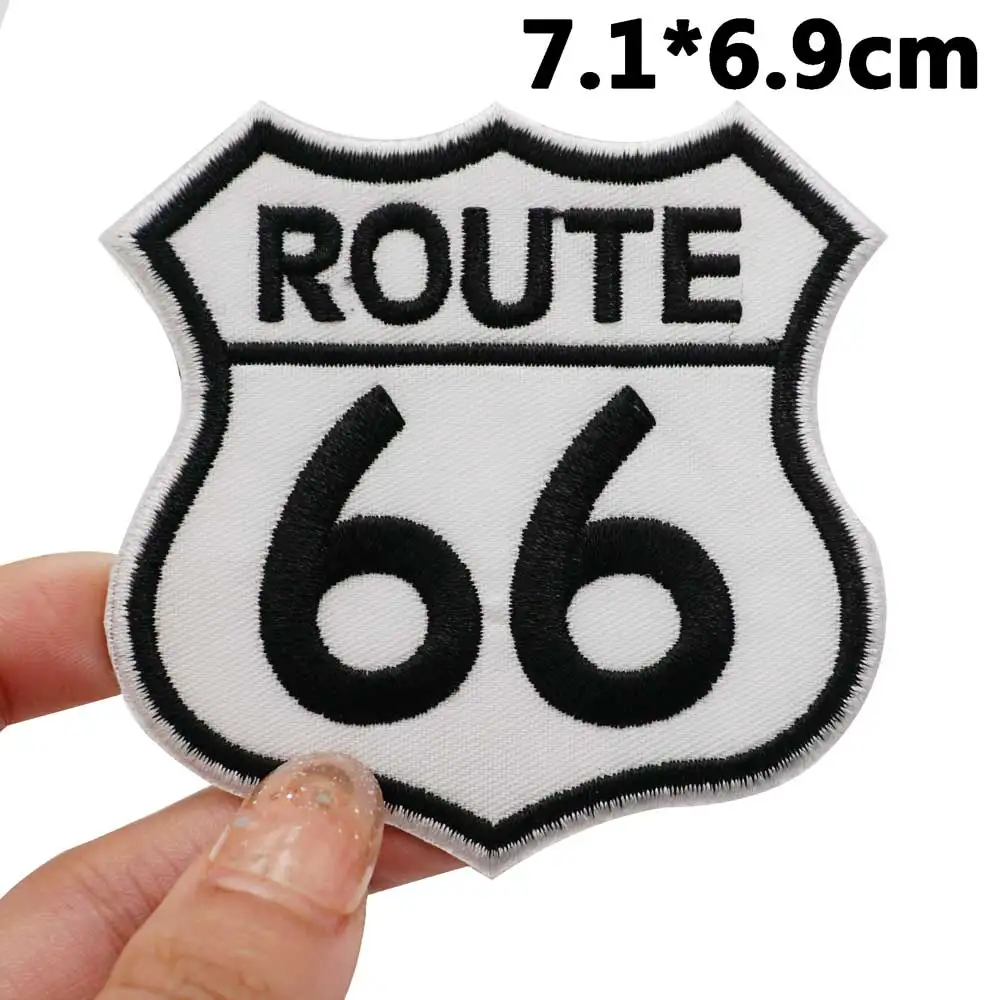 ROUTE 66 Badge ricamato Applique cucito etichetta punk biker patch con supporto a gancio