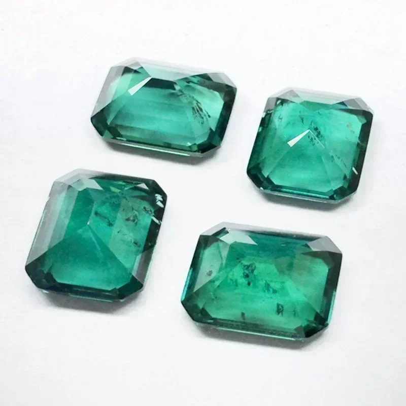 Lab Grown Zambian Emeralds Emerald Cut  Hydrothermal Hand Cutting with Cracks Inclusions Inside Selectable AGL Certificate