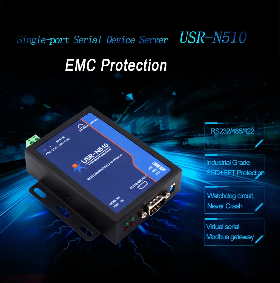 USR-N510 Industrial Serial port RS232 RS422 RS485 to Ethernet TCP/IP Converter server device Support Modbus RTU to Modbus TCP