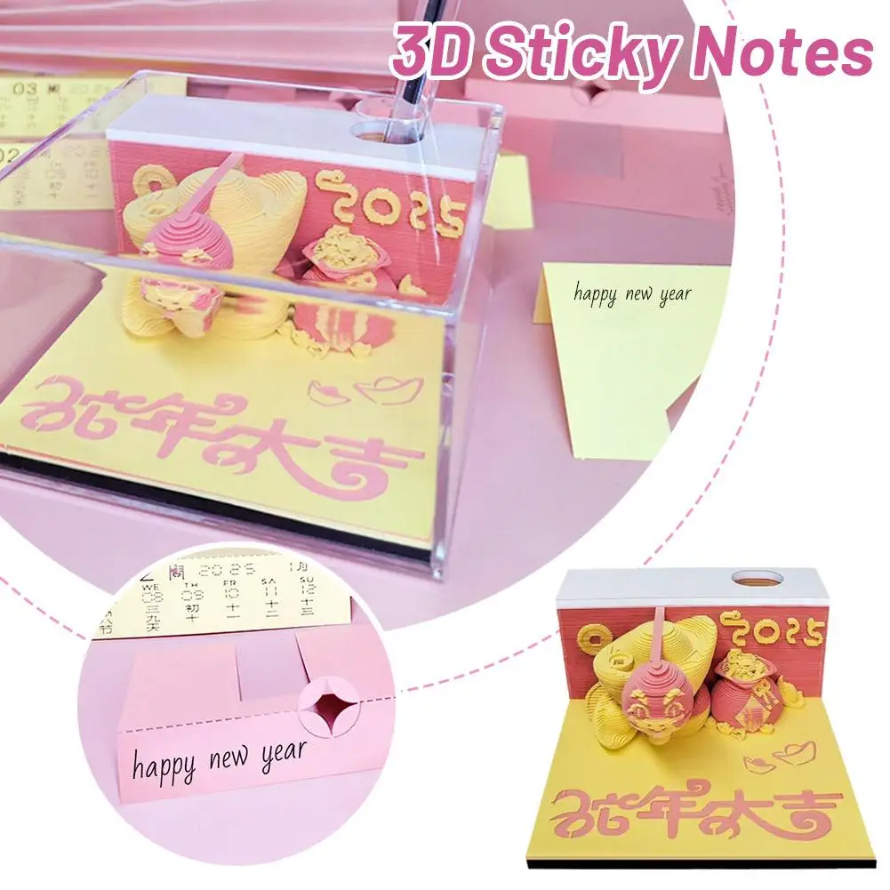 Snake Year 3d Calendar 2024 3d Notepad Led Memo Pad Note Art Paper Blocks Novelty Office Note 3d Gift Accessories Sticky Z5o3