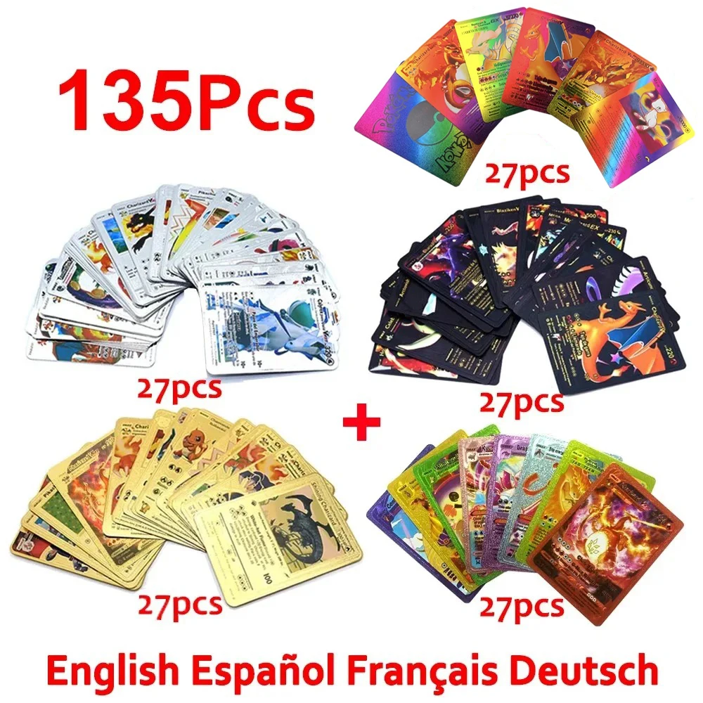 30-165 pièces or Pokemon coloré jeu de cartes noir Vmax Vstar argent GX boîte Pikachu Carta Charizard allemand français espagnol cartes de jeu