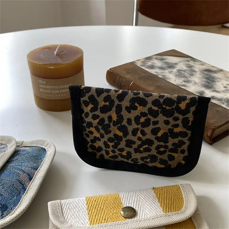 Striped Plaid Canvas Card Holder Portable Hasp Coin Purse ID Credit Card Bags Cover Multifunctional Headphone Key Storage Bags