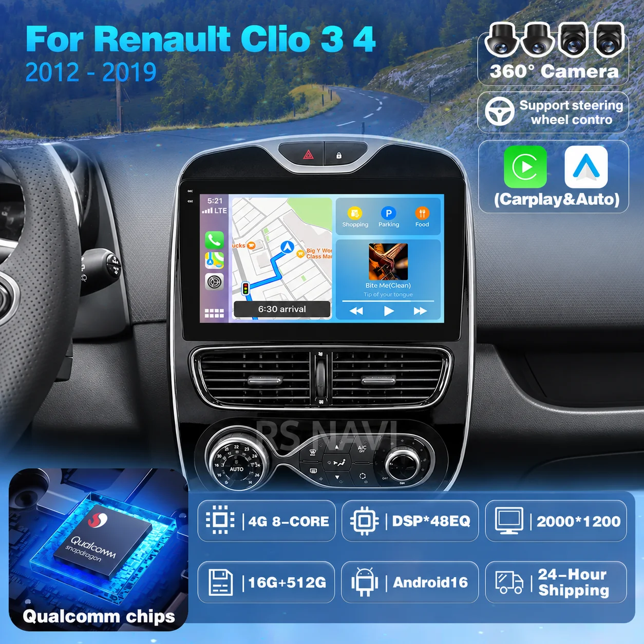 Plug and Play Android 16 Carplay Auto Car Radio For Renault Clio 3 4 2012 - 2015 2016 - 2018 Screen GPS Multimedia Player stereo