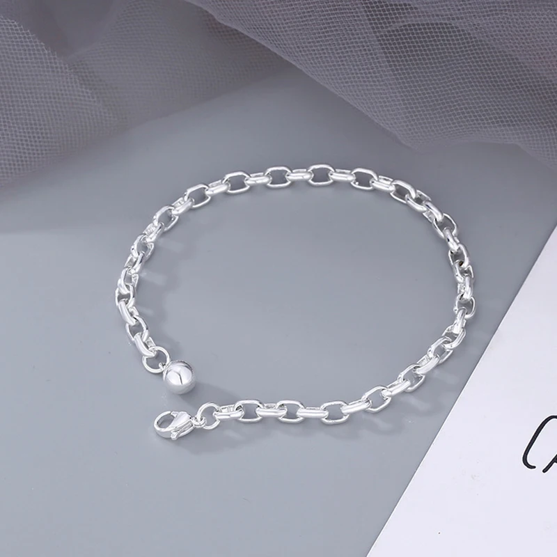 S925 Sterling Silver O-Type Chain Bracelet for Women Men Simple Round Chain Adjustable Couple Bracelets Couple Fine Jewelry Gift