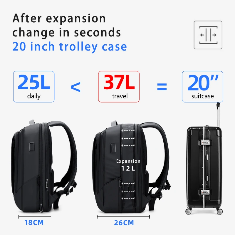 2023 New Multifunctional Expansion Travel Bag Large Capacity USB Charging Waterproof 15.6-inch Laptop Backpack Fashion