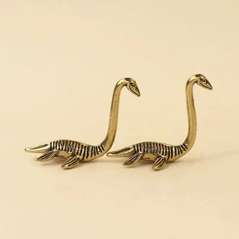 Retro Brass Loch Ness Monster Mini Statue Handcrafted Small Metal Figurine for Bedroom Living Room Decor Collectible Ornament