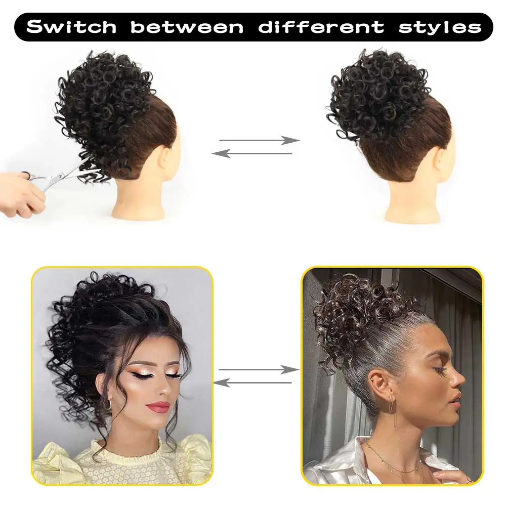 AZQUEEN Messy Hair Bun Hair Piece Elastic Drawstring Loose Wave Large Curly Bun Chignon Short Extensions For Women Daily Use