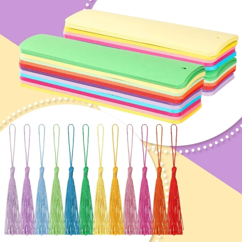 Набор закладок из крафт-бумаги, бумажные закладки с разноцветными кисточками