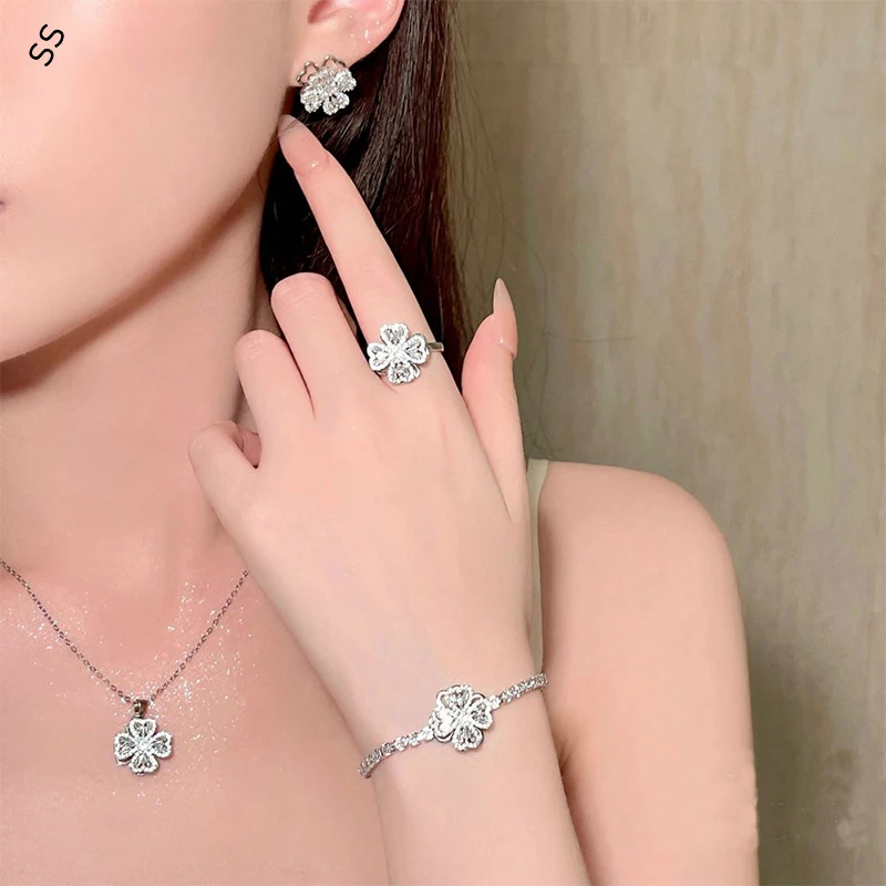 

Free Collocation Jewelry Flower Zircon Gems Series for Women Fashion Rotatable Necklace Earring Open Rings Bracelet Accessories