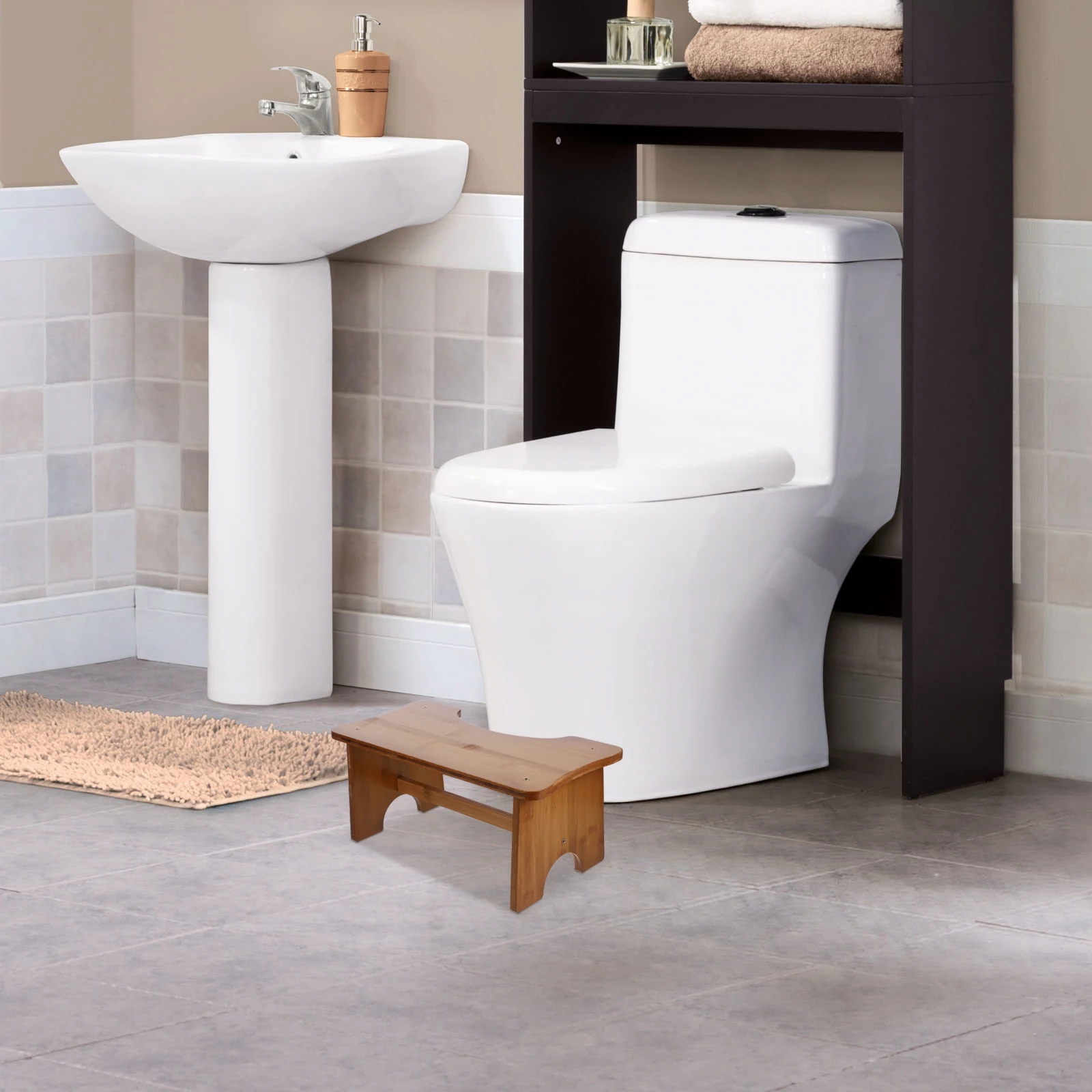 

1pc Solid Wood Toilet Footstool Bathroom Step Stool For Kids Durable Non-Slip Space-Saving Stable Toilet Seat Stool Practical