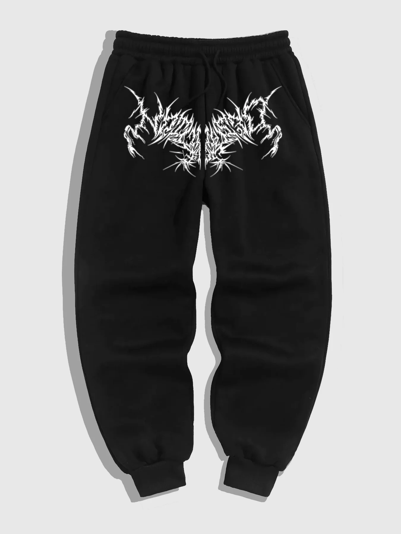 

Men's Gothic Geometric Pattern Casual Trousers with Drawstring, Comfortable Fleece Sweatpants for Autumn and Winter
