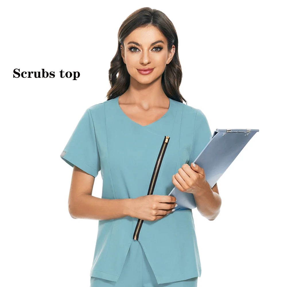 Scrubs Shirts for Women Hospital Beauty Salon Uniform Spa Workwear Scrub Tops Surgical Gown V-neck Joggers Tops Wholesale Price