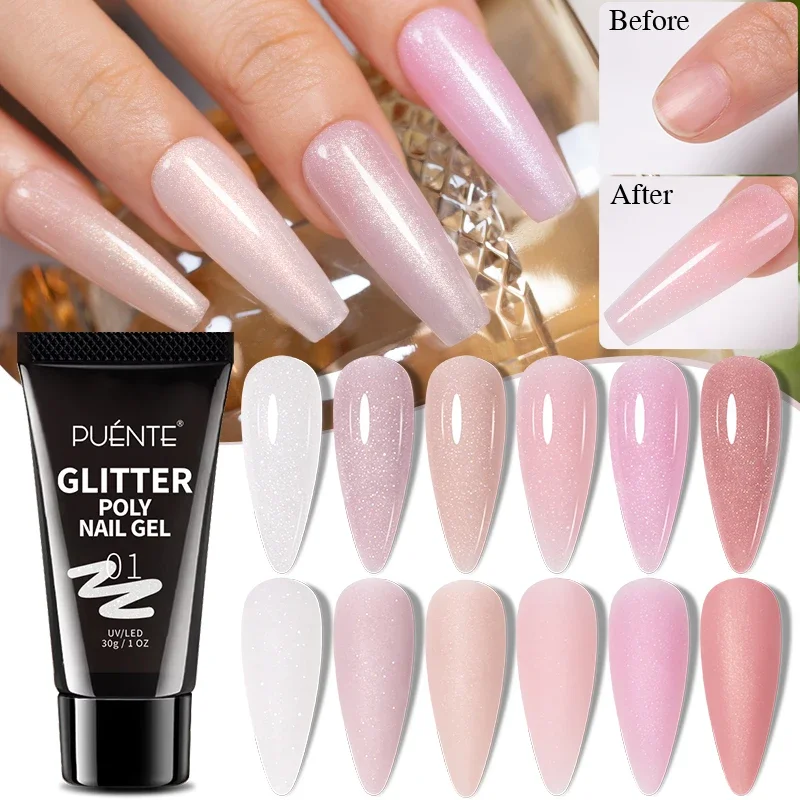 30ML Glitter Poly Nail Gel Hema Free Pink Glitter Acrylic Gel Finger Extension Nail Gel Semi-Permanent Nail Varnish For Manicure