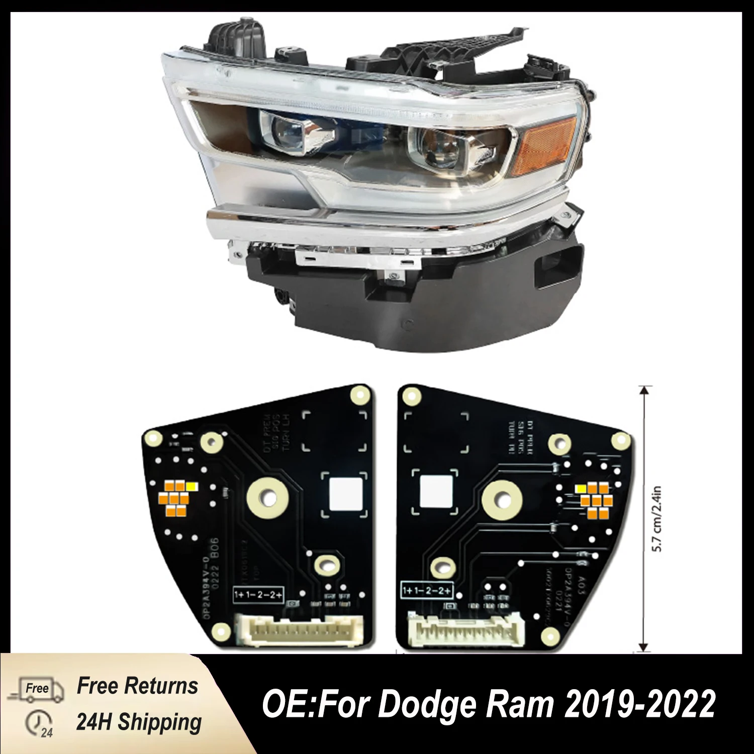 

Amber & White For Dodge Ram 1500 Pickup 2019 2020 2021 2022 LED DRL Board Daytime Running Light LED Headlight Module Repair