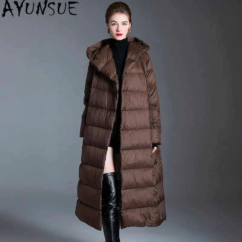 AYUNSUE Warm Down Jackets for Women New Winter Long Down Coat Hooded Puffer Jacket Women Clothing Fashion Doudoune Femme SGG1119