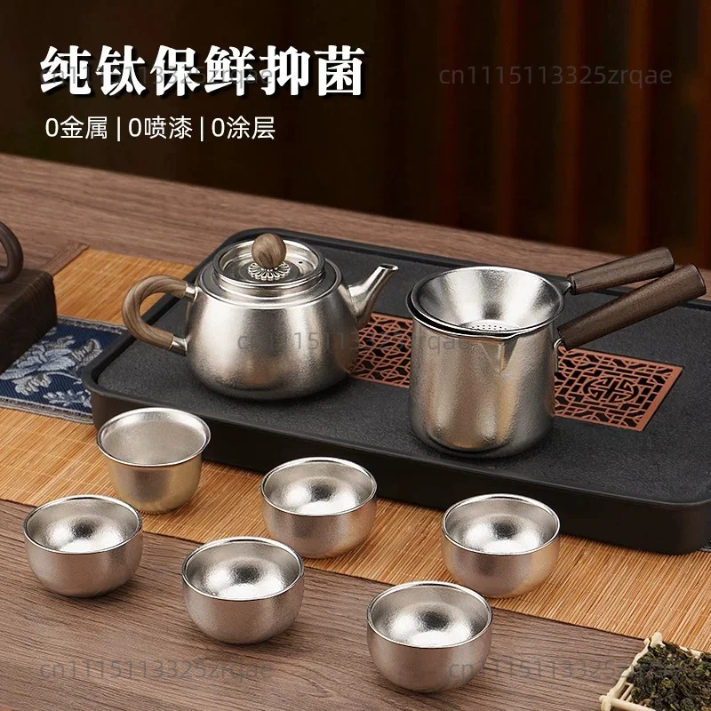 Pure Titanium Tea Set,Kung Fu Tea Brewing Set,Home and Outdoor Camping Use,Luxury High-End Business Gift,Portable Elegant Tea