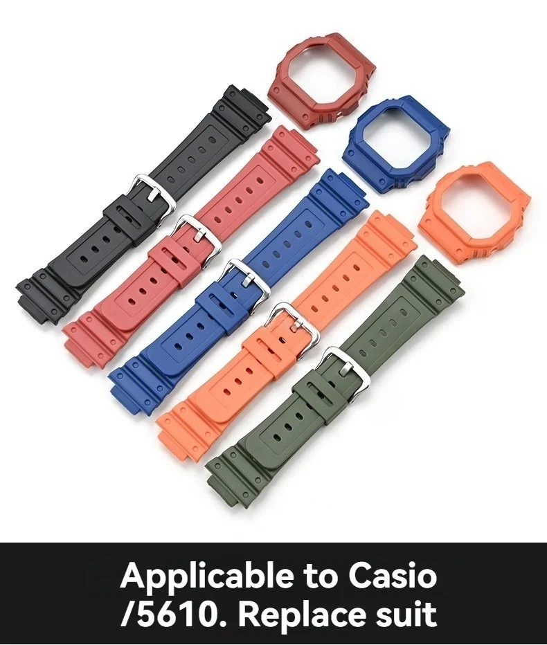 Для Casio DW5600, DW-5600, GW-B5600, DW5610, GW-M5610: комплект из силиконового ремешка и корпуса из полимерной смолы, резиновый ремешок и безель для часов DW5600ske
