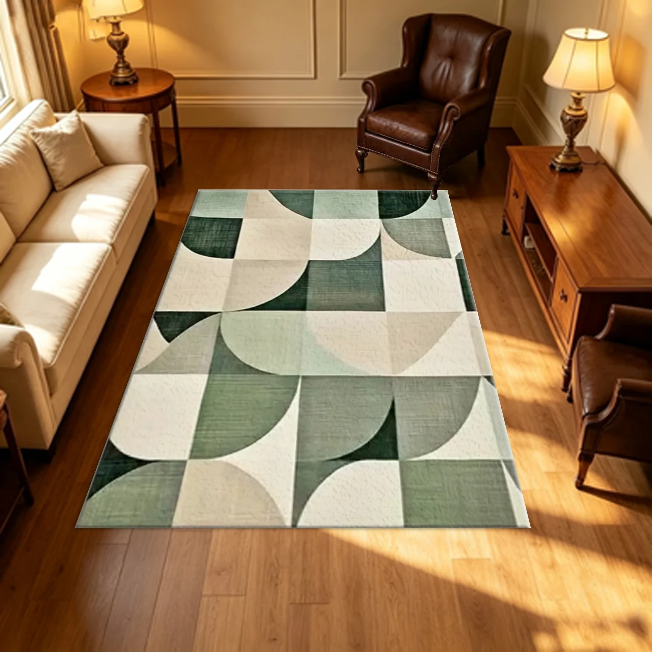 Mid-Century Abstract Curved Geometric Carpet Flooring Indoor Area Rug for Living Room Bedroom Modern Home Decor