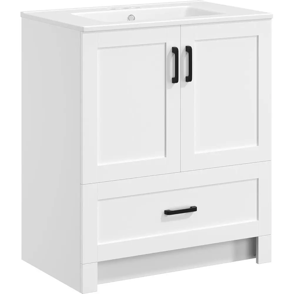 

30" Bathroom Vanity with Ceramic Basin, Freestanding Bathroom Storage Cabinet with 2 Soft-Close Door and 1 Tip-Out Drawer, Under