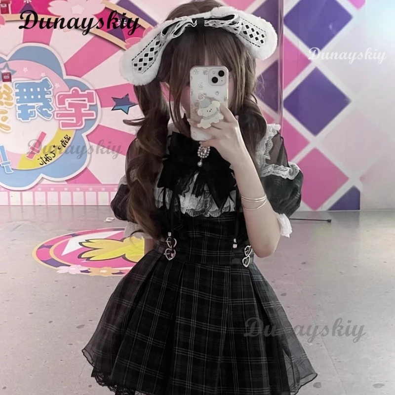 

Preppy Style Bow Patchwork Y2k Dress Women Fashion Off Shoulder Mini Evening Dresses Jirai kei Chic Thin Slim Summer Dress