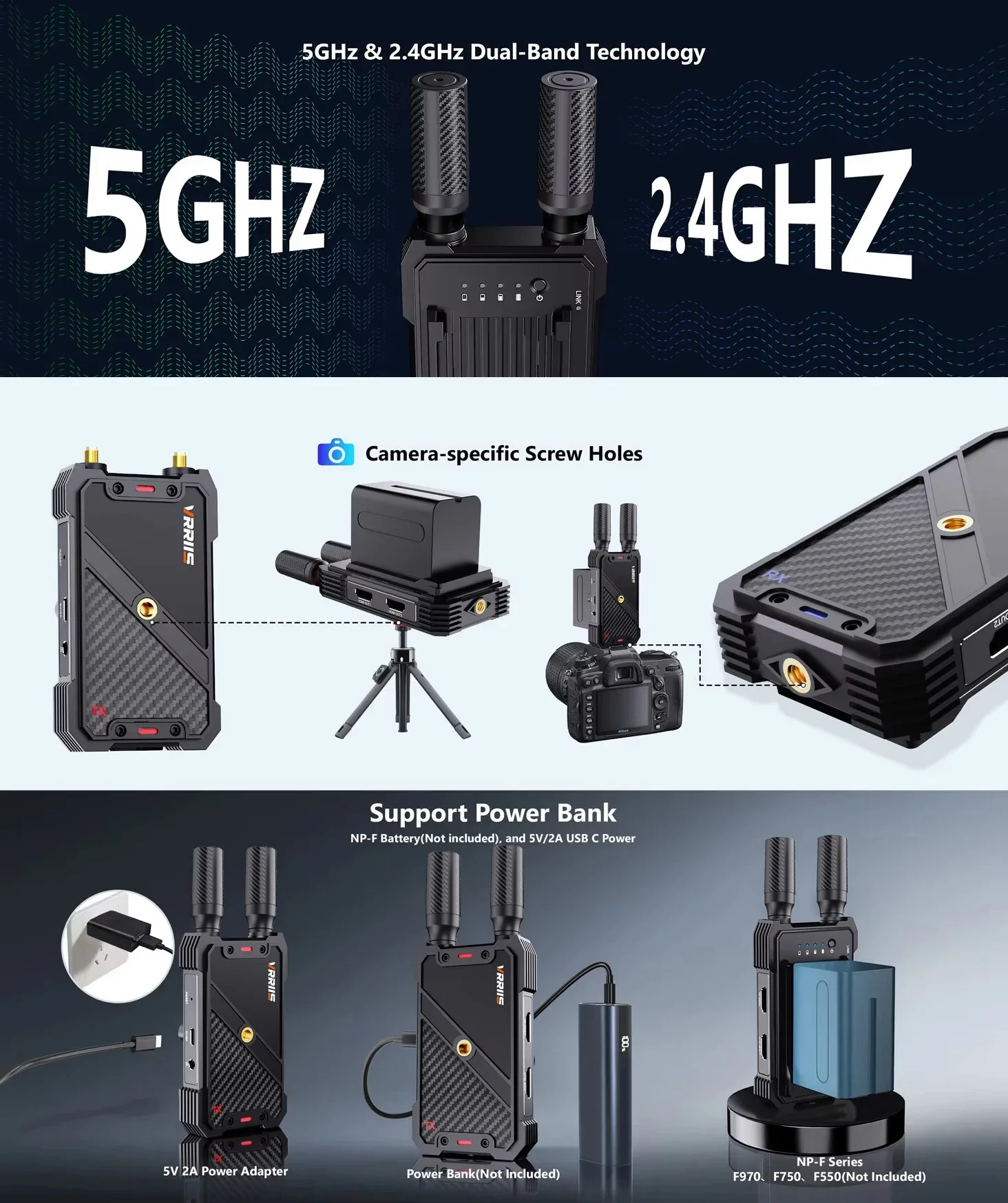 Bezprzewodowy przedłużacz HDMI Dual WiFi 400m, nadajnik i odbiornik wideo, obsługa baterii, do kościoła, na wesele, do kamery, transmisja na żywo do telewizora — zdjęcie produktu 3