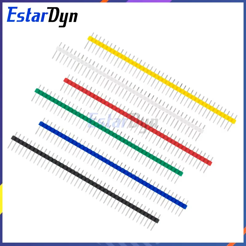 Estardyn 10pcs 40 Pin 1x40 Single Row Male 2.54 Breakable Pin Header Connector Strip  white/black/red/blue/green/yellow