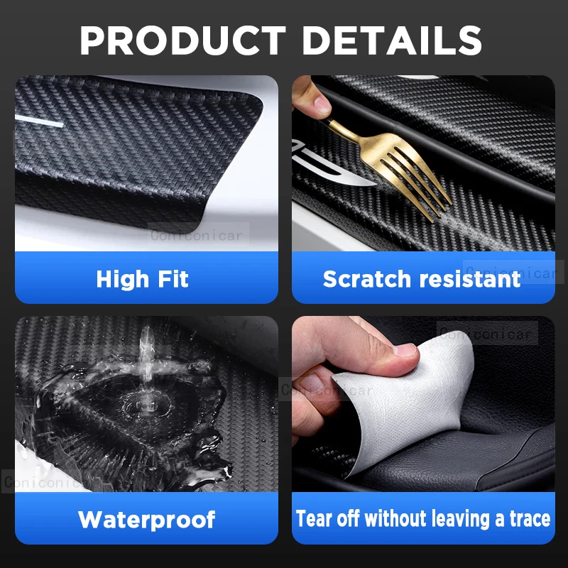 For VW ID.4X ID4CROZZ Car Door Sills Scuff Plate Threshold PU Protector Interior Imitation Carbon Fiber Sticker Accessories