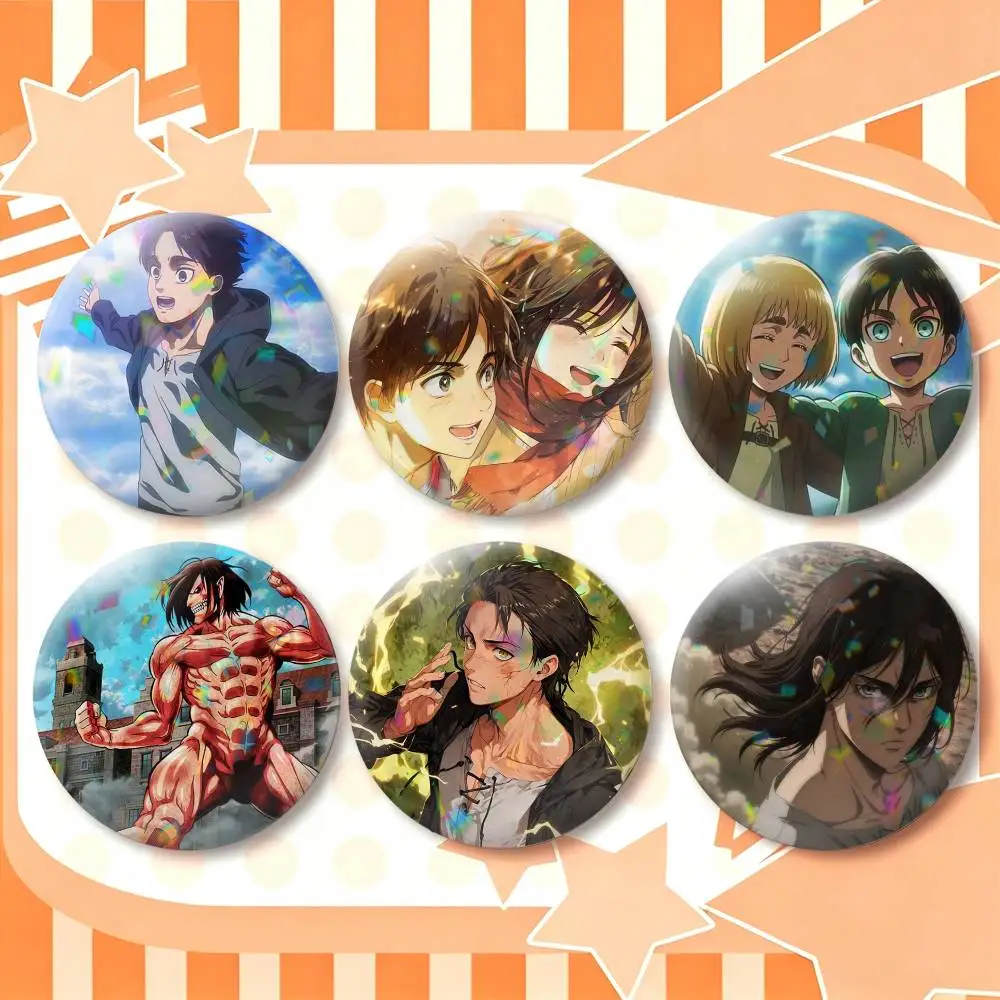 Attack on Titan Eren Yeager Anime 25 32 44 58 75mm Badges Personalized Round Brooches Pins Accessory Gift