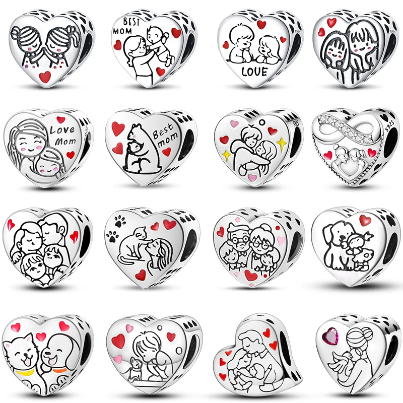 100% 925 Silver Emotional Expression Wishes Heart-Shaped Design Sweet Charms Beads Fit Pandora Original Bracelets DIY Jewelry