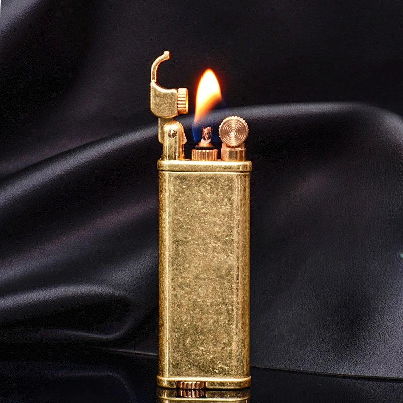 Retro High End Brass Kerosene Lighters Slim Mini Metal Grinding Wheel Lighter Weed Smoking Accessories Gadgets for Men Lighters