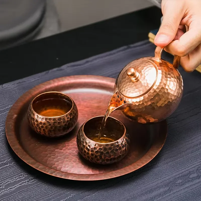 Hammered Copper Teapot Cup Tray Kongfu Pot Set