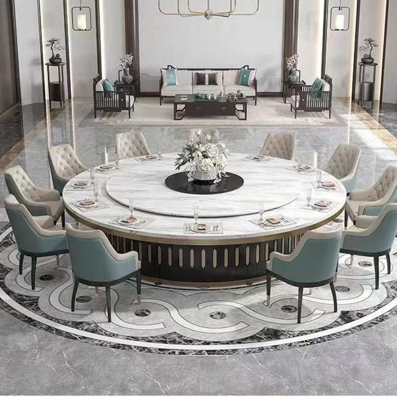 Mild luxury marble hotel electric hot pot dining table large round table club box Smokeless hot pot dining table with turntable