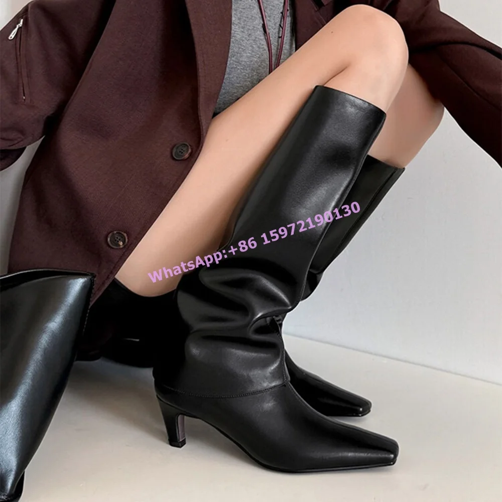 

Solid Knee High Boots Square Toe Back Zip Wide Calf Concise Elegant Luxury Knight Boots Black Hotties Winter Leisure Shoes 2025