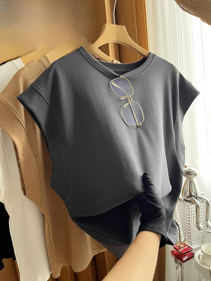Chic Summer Short Sleeve T-Shirt Women's Fashionable Slimming Design Dongda Gate 2026 New Arrival round Neck Fly Sleeve Top