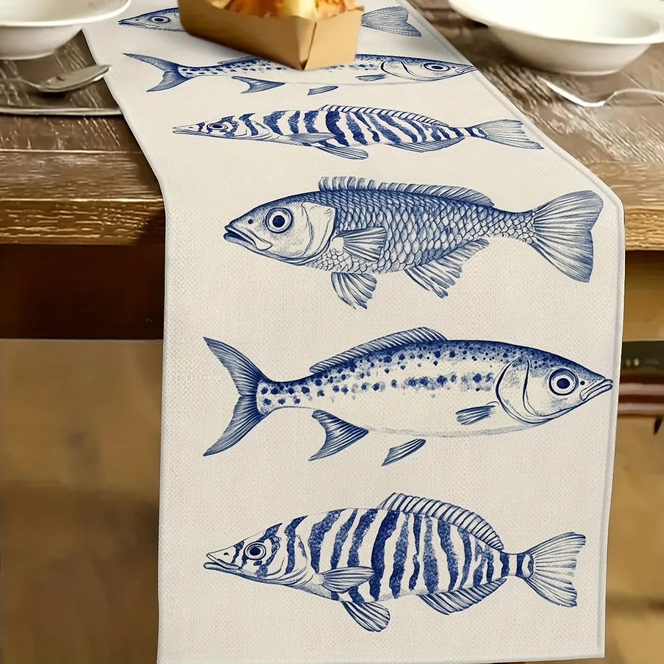 Ocean-Themed Table Runner Marine Fish Design in Vibrant Colors, Polyester Fabric for Home Decor Indoor/Outdoor Use Tablecloth