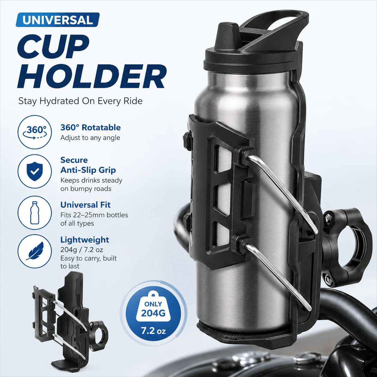

1pc Universal Bike Cup Holder, Black Plastic,Metal Water Bottle Holder,360° Rotatable Anti-Slip Drink Cage,Fits 22-25mm Bottles