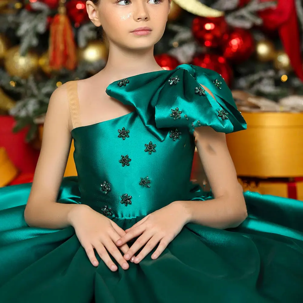 Gibson Wish-vestido verde árabe de lujo para niña, vestido de cristal de un hombro de satén, Dubái, princesa para niños, cumpleaños, boda, fiesta de baile, J368, 2024