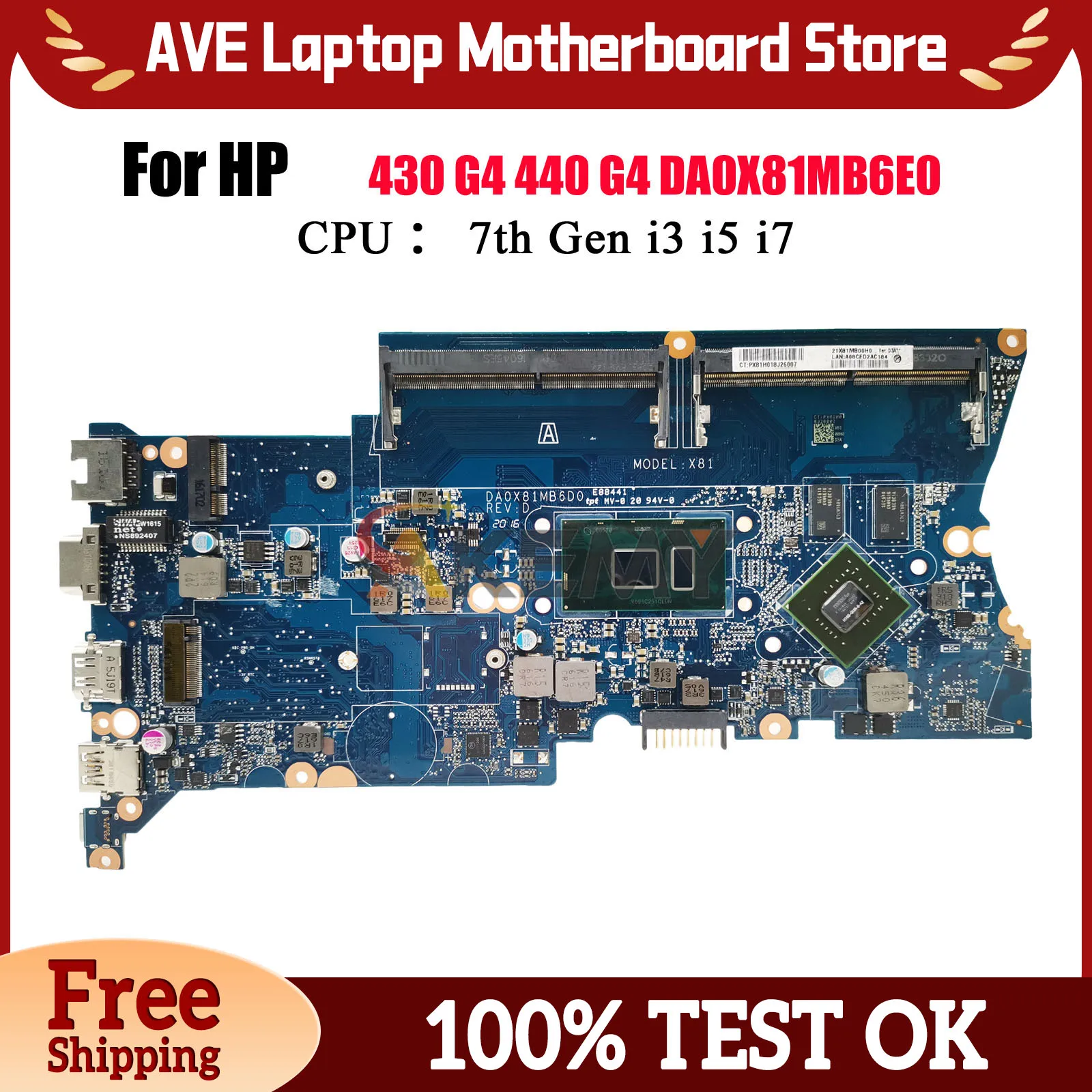 

DA0X81MB6E0 For HP ProBook 430 440 G4 Laptop Motherboard 913100-001 913101-601 With i3 i5 i7 CPU DDR4 100% Fully Tested