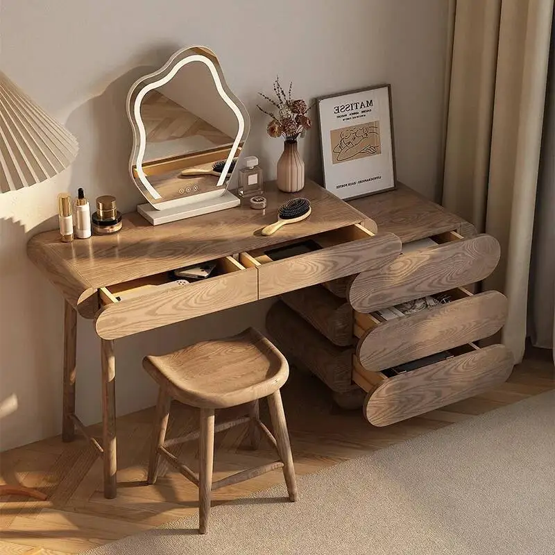 

Simple Nordic Vanity Table Dest Storage Brown Long Space Saving Makeup Vanity Desk Solid Wood Coiffeuse De Chambre Furniture