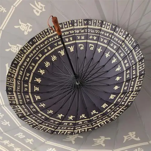 

Cat Umbrella Ancient Culture Series 24-bone Chinese style black gold long handle for rain or shine.