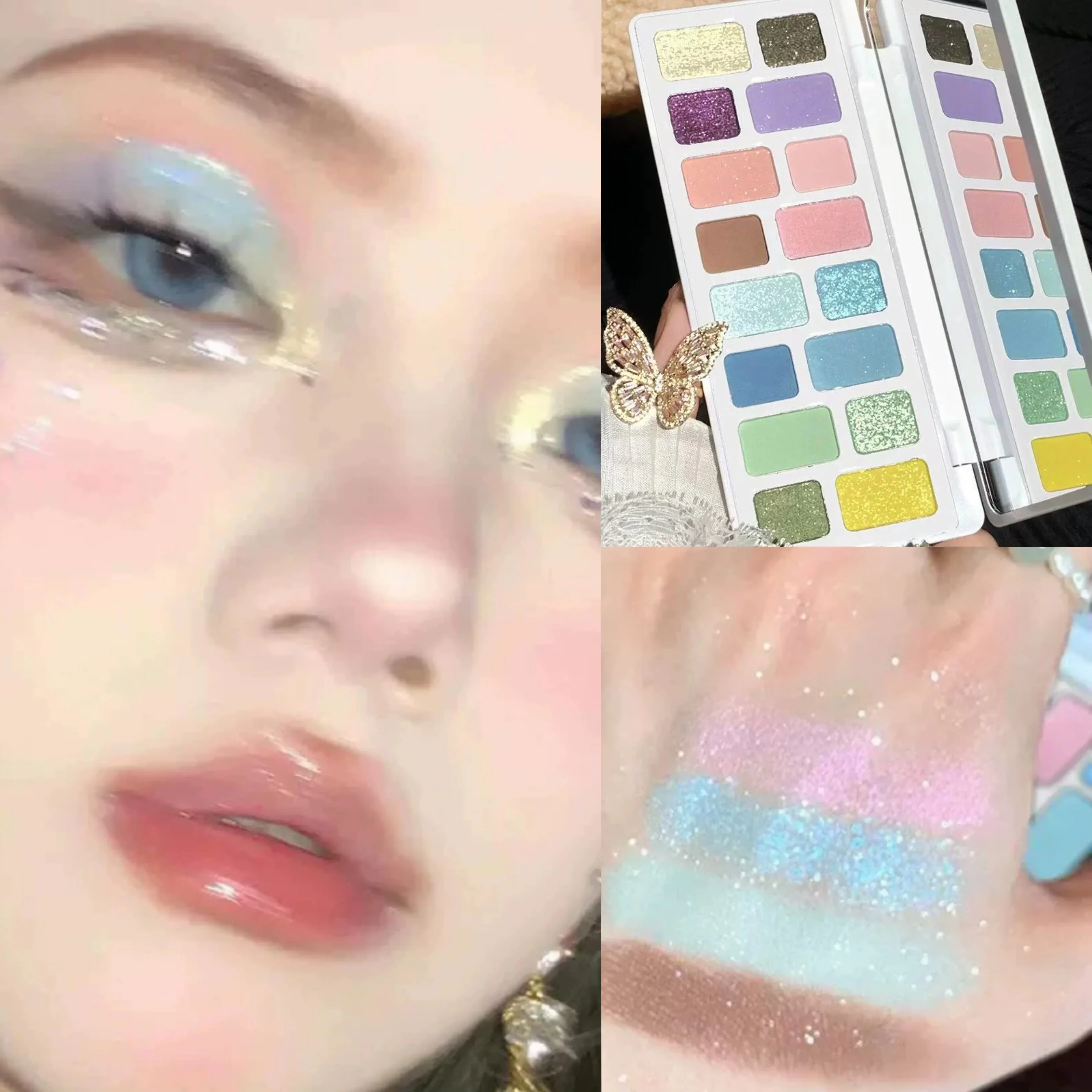 Paleta de sombras pérola verde 16 cores, à prova d'água, longa duração, diamante brilhante, cristal brilhante, maquiagem para cosplay, co: 02