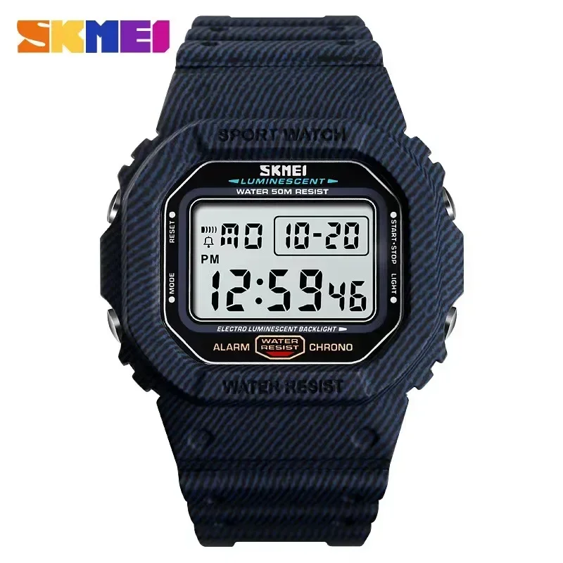 SKMEI-reloj despertador militar para hombre, cronógrafo Digital de estilo vaquero, a la moda, resistente al agua, para deportes al aire libre, 5Bar,