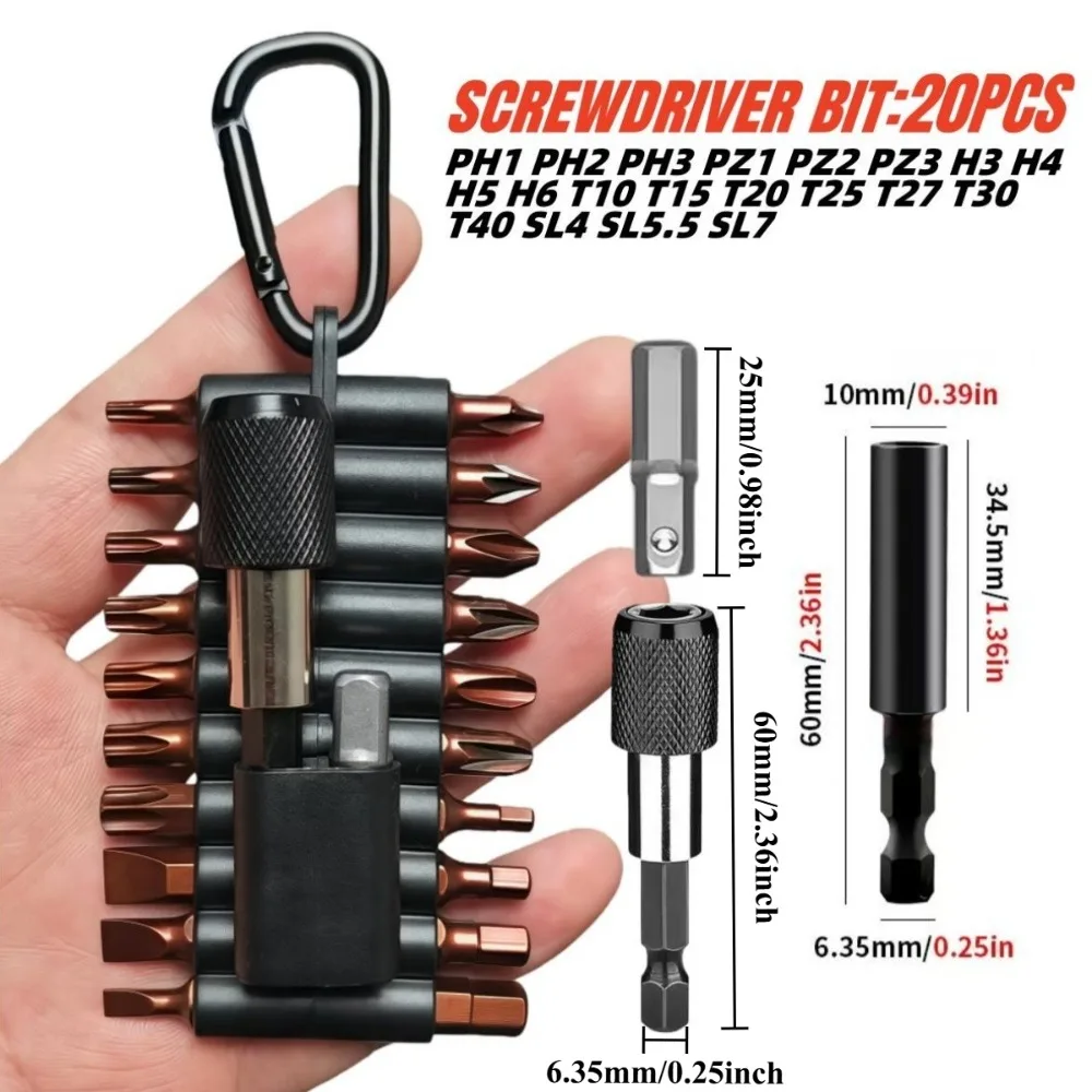 L25mm 22-teiliges Schraubendreher-Bit-Set mit Organizer-Hülse, magnetisches S2-Stahl-Bit-Set, Multi-Treiber-Bits und 1 Stück 60 mm Bithalter – Detail 6