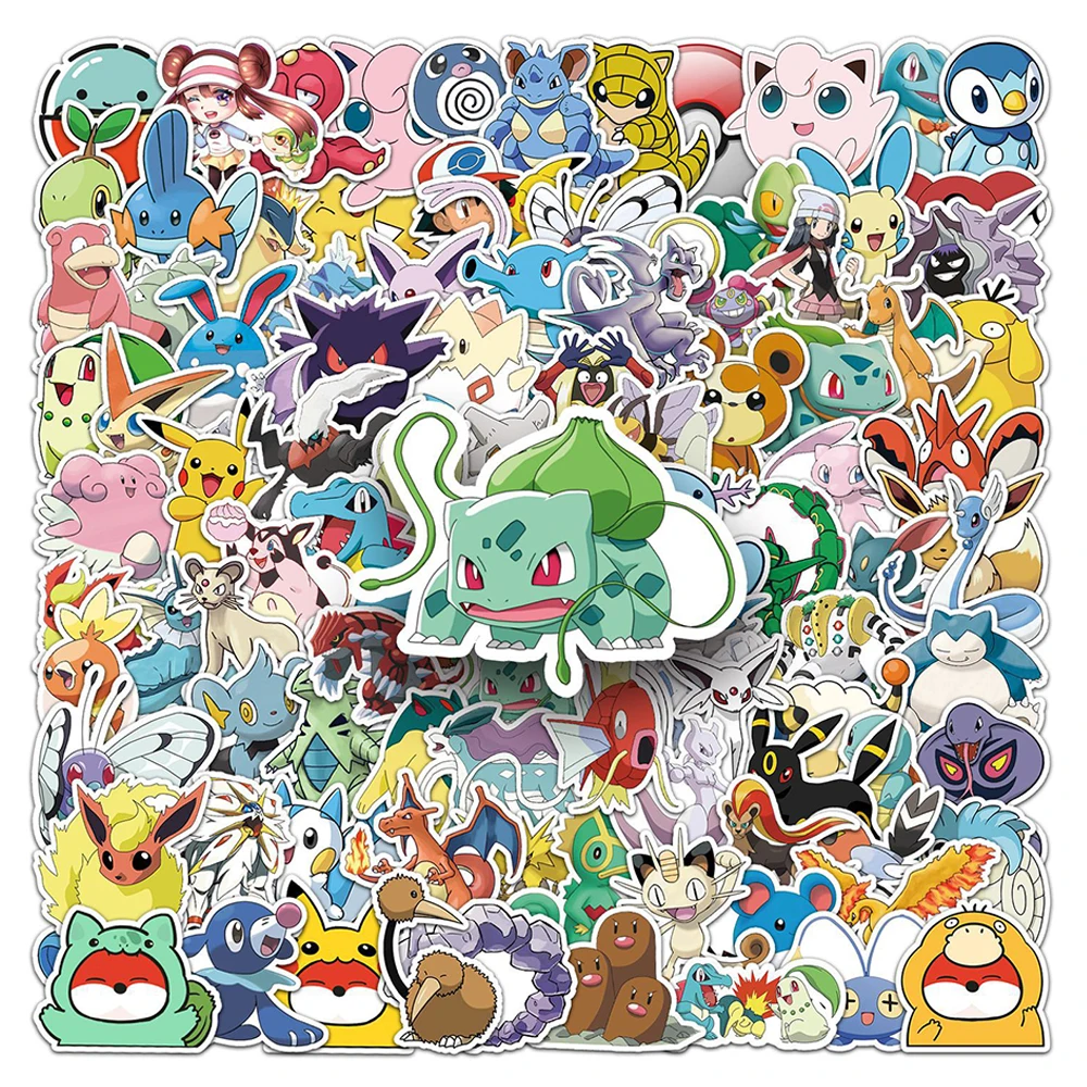 

10/30/50/100PCS Kawaii Pikachu Pokemon Stickers for Stationery Helmet Notebook Cute Cartoon Waterproof Sticker Fun Graffiti Toys